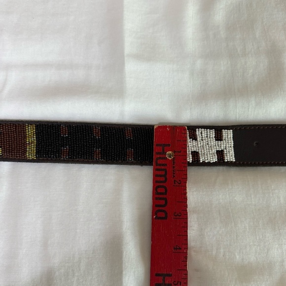 Brown Beaded Belt Handmade Leather Western Size 46 Neutral Colors Casual - Picture 5 of 7